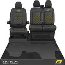Load image into Gallery viewer, New VW Transporter T7 Panel Van Front 1+2 Bentley Diamond Quilt Leatherette Tailored Seat Covers & Tailored Rubber Mat Black MY25 Onwards R Series Embroidery