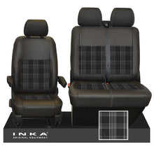 Load image into Gallery viewer, VW Transporter T6.1, T6, T5.1 Front 1+2 INKA Leatherette Tartan Tailored Seat Covers Black Fits Panel Van & Kombi
