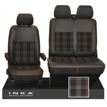 Load image into Gallery viewer, VW Transporter T6.1, T6, T5.1 Front 1+2 INKA Leatherette Tartan Tailored Seat Covers Black Fits Panel Van & Kombi