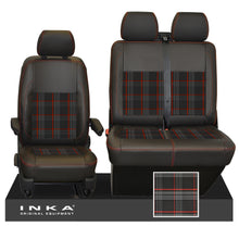 Load image into Gallery viewer, VW Transporter T6.1, T6, T5.1 Front 1+2 INKA Leatherette Tartan Tailored Seat Covers Black Fits Panel Van & Kombi