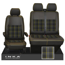 Load image into Gallery viewer, VW Transporter T6.1, T6, T5.1 Front 1+2 INKA Leatherette Tartan Tailored Seat Covers Black Fits Panel Van & Kombi
