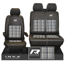 Load image into Gallery viewer, New VW Transporter T6.1, T6, T5.1 Front 1+2 R-Series INKA Leatherette Tartan Tailored Seat Covers Black Fits Panel Van & Kombi