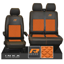 Load image into Gallery viewer, VW Transporter T6.1, T6, T5.1 R-Series Front 1+2 INKA Bentley Leatherette Suedetara Tailored Seat Covers Black Fits Panel Van & Kombi