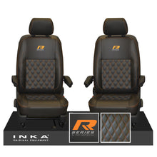 Load image into Gallery viewer, New VW Transporter T6.1, T6, T5.1 Front 1+1 Bentley Diamond Quilt Tailored Leatherette Seat Covers Black Fits Panel Van & Kombi