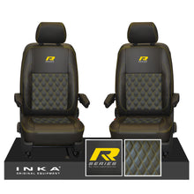 Load image into Gallery viewer, New VW Transporter T6.1, T6, T5.1 Front 1+1 Bentley Diamond Quilt Tailored Leatherette Seat Covers Black Fits Panel Van & Kombi
