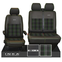 Load image into Gallery viewer, New VW Transporter T6.1, T6, T5.1 Front 1+2 INKA Steel Badge Leatherette Tartan Tailored Seat Covers Black Fits Panel Van & Kombi