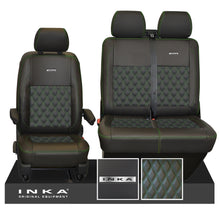 Load image into Gallery viewer, VW Transporter T6.1, T6, T5.1 Front 1+2 INKA Steel Badge Leatherette Tailored Seat Covers Black Fits Panel Van & Kombi