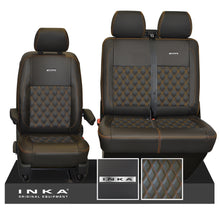 Load image into Gallery viewer, VW Transporter T6.1, T6, T5.1 Front 1+2 INKA Steel Badge Leatherette Tailored Seat Covers Black Fits Panel Van & Kombi