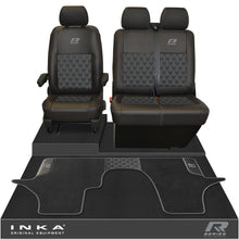 Load image into Gallery viewer, New VW Transporter T6.1, T6, T5.1 Front 1+2 Bentley Diamond Quilt Tailored Leatherette Seat Covers & Matching Tailored Floor Mat Black