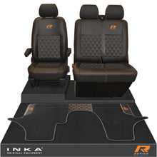 Load image into Gallery viewer, New VW Transporter T6.1, T6, T5.1 Front 1+2 Bentley Diamond Quilt Tailored Leatherette Seat Covers & Matching Tailored Floor Mat Black