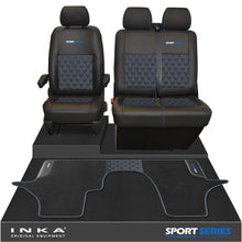 Load image into Gallery viewer, New VW Transporter T6.1, T6, T5.1 Front 1+2 Bentley Diamond Quilt Tailored Leatherette Seat Covers & Matching Tailored Floor Mat Black