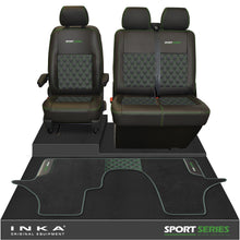 Load image into Gallery viewer, New VW Transporter T6.1, T6, T5.1 Front 1+2 Bentley Diamond Quilt Tailored Leatherette Seat Covers & Matching Tailored Floor Mat Black