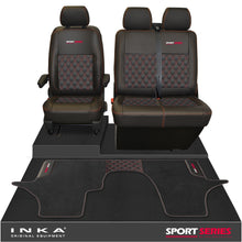 Load image into Gallery viewer, New VW Transporter T6.1, T6, T5.1 Front 1+2 Bentley Diamond Quilt Tailored Leatherette Seat Covers & Matching Tailored Floor Mat Black