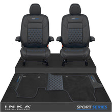Load image into Gallery viewer, New VW Transporter T7 Panel Van INKA Front Bentley Leatherette Tailored Seat Covers & Matching Tailored Floor Mat Black MY25 Onwards
