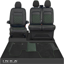 Load image into Gallery viewer, New VW Transporter T7 Panel Van INKA Front Bentley Leatherette Tailored Seat Covers & Matching Tailored Floor Mat Black MY25 Onwards