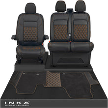 Load image into Gallery viewer, New VW Transporter T7 Panel Van INKA Front Bentley Leatherette Tailored Seat Covers & Matching Tailored Floor Mat Black MY25 Onwards