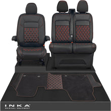 Load image into Gallery viewer, New VW Transporter T7 Panel Van INKA Front Bentley Leatherette Tailored Seat Covers & Matching Tailored Floor Mat Black MY25 Onwards