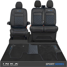 Load image into Gallery viewer, New VW Transporter T7 Panel Van INKA Front Bentley Leatherette Tailored Seat Covers & Matching Tailored Floor Mat Black MY25 Onwards
