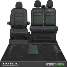 Load image into Gallery viewer, New VW Transporter T7 Panel Van INKA Front Bentley Leatherette Tailored Seat Covers & Matching Tailored Floor Mat Black MY25 Onwards