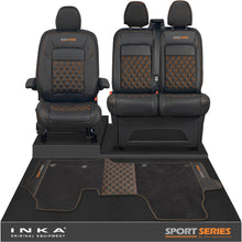 Load image into Gallery viewer, New VW Transporter T7 Panel Van INKA Front Bentley Leatherette Tailored Seat Covers & Matching Tailored Floor Mat Black MY25 Onwards