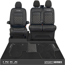 Load image into Gallery viewer, New VW Transporter T7 Panel Van INKA Front Bentley Leatherette Tailored Seat Covers & Matching Tailored Floor Mat Black MY25 Onwards