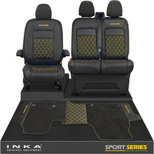 Load image into Gallery viewer, New VW Transporter T7 Panel Van INKA Front Bentley Leatherette Tailored Seat Covers & Matching Tailored Floor Mat Black MY25 Onwards