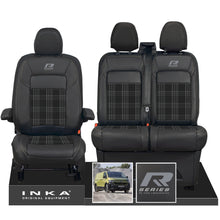 Load image into Gallery viewer, New VW Transporter T7 Panel Van INKA Front Leatherette Tartan Tailored Seat Cover Set Black MY25 Onwards