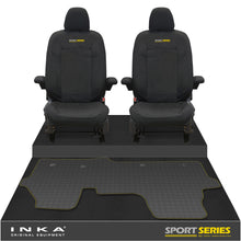 Load image into Gallery viewer, New VW Transporter T7 Panel Van INKA Front Set Tailored Waterproof Seat Covers & Tailored Rubber Mat Black MY25 Onwards