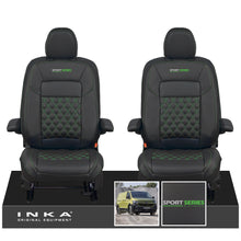 Load image into Gallery viewer, New VW Transporter T7 Panel Van INKA Front Bentley Leatherette Tailored Seat Cover Set Black MY25 Onwards