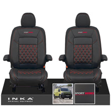 Load image into Gallery viewer, New VW Transporter T7 Panel Van INKA Front Bentley Leatherette Tailored Seat Cover Set Black MY25 Onwards