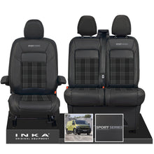 Load image into Gallery viewer, New VW Transporter T7 Panel Van INKA Front Leatherette Tartan Tailored Seat Cover Set Black MY25 Onwards