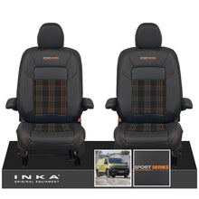 Load image into Gallery viewer, New VW Transporter T7 Panel Van INKA Front Leatherette Tartan Tailored Seat Cover Set Black MY25 Onwards