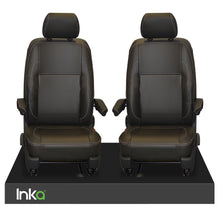Load image into Gallery viewer, VW Transporter T6,T5 Front INKA Tailored Seat Covers Black OEM Vinyl Leatherette Captains Seats,White Stitch, Fits Panel Van & Kombi