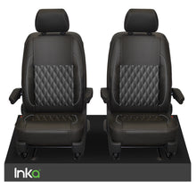 Load image into Gallery viewer, VW Transporter T6.1,T6,T5.1 Front 1+1 INKA Bentley Diamond Quilt Tailored Seat Covers Black Fits Panel Van & Kombi