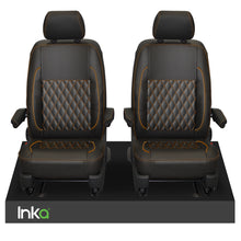 Load image into Gallery viewer, VW Transporter T6.1,T6,T5.1 Front 1+1 INKA Bentley Diamond Quilt Tailored Seat Covers Black Fits Panel Van & Kombi