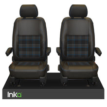 Load image into Gallery viewer, INKA Tailored VW Transporter T6, T6.1 & T5.1 Front Seat Covers Black 1+1 Matt Leatherette with coloured GTi Tartan Centres Fits Panel Van & Kombi