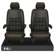 Load image into Gallery viewer, INKA Tailored VW Transporter T6, T6.1 & T5.1 Front Seat Covers Black 1+1 Matt Leatherette with coloured GTi Tartan Centres Fits Panel Van & Kombi