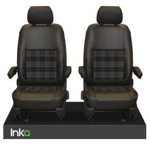 Load image into Gallery viewer, INKA Tailored VW Transporter T6, T6.1 & T5.1 Front Seat Covers Black 1+1 Matt Leatherette with coloured GTi Tartan Centres Fits Panel Van & Kombi