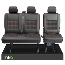 Load image into Gallery viewer, VW Transporter T5, T5.1 Rear 2+1 INKA Tailored Matt Black Leatherette Covers with GTi Tartan Centres