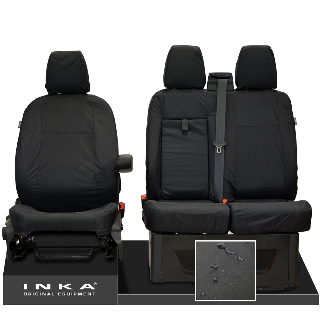 Ford Transit MK8 Jumbo INKA Front 1+2 Tailored Waterproof Seat Covers Set Black MY-2014+