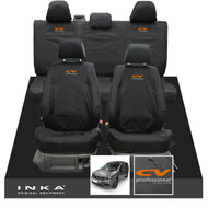 VW Caddy Kombi Maxi Life INKA Front & Rear Tailored Waterproof Seat Covers Black MY-2007-2019 (Choice of 7 Colours) - CV Professional Embroidery