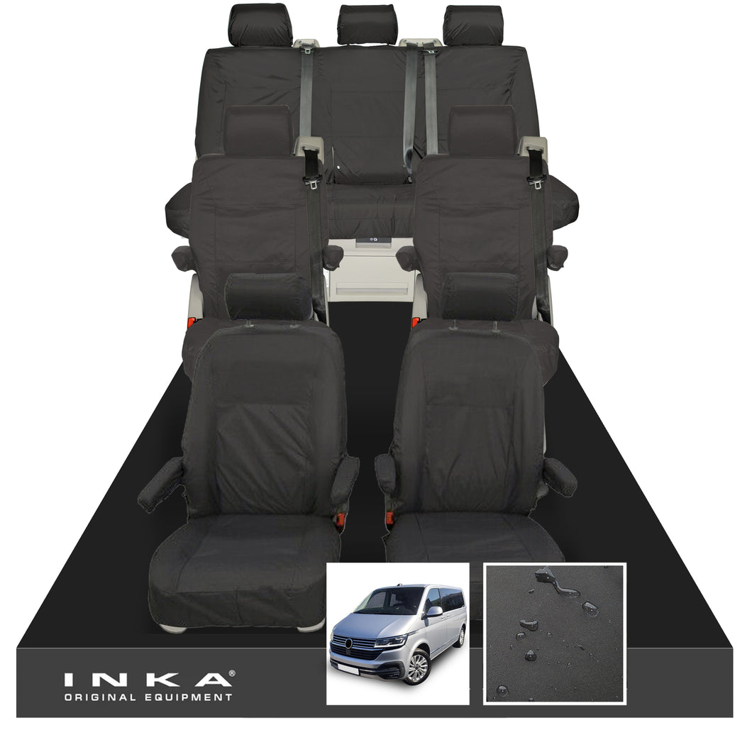 VW Caravelle T6.1,T6,T5.1 Inka 7 Seater Full Set Fully Tailored Waterproof Seat Covers Black
