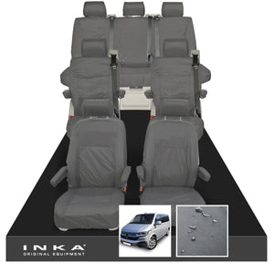 VW Caravelle T6.1,T6,T5.1 Inka 7 Seater Full Set Fully Tailored Waterproof Seat Covers Grey