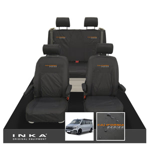 VW California Ocean/Coast/Beach/Surf Inka Fully Tailored Waterproof Seat Covers Black Front & Rear With ISOFIX Fits T6.1 ,T6,T5.1 all model years fits with and without airbags