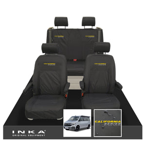 VW California Ocean/Coast/Beach/Surf Inka Fully Tailored Waterproof Seat Covers Black Front & Rear With ISOFIX Fits T6.1 ,T6,T5.1 all model years fits with and without airbags