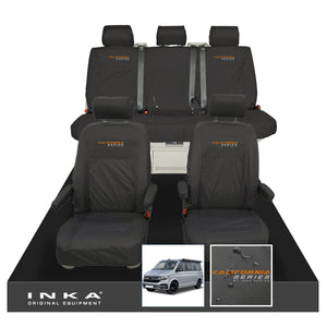 VW California Ocean/Coast/Beach/Surf Inka Fully Tailored Waterproof Seat Covers Black Front & Rear With ISOFIX Fits T6.1 ,T6,T5.1 all model years fits with and without airbags