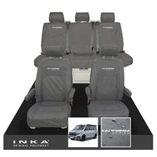 Load image into Gallery viewer, VW California Ocean/Coast/Beach/Surf Inka Fully Tailored Waterproof Seat Covers Grey Front &amp; Rear With ISOFIX Fits T6.1 ,T6,T5.1 all model years fits with and without airbags
