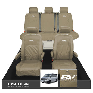 VW California Ocean/Coast/Beach/Surf Inka Fully Tailored Waterproof Seat Covers Beige Sand Front & Rear With ISOFIX Fits T6.1 ,T6,T5.1 all model years fits with and without airbags