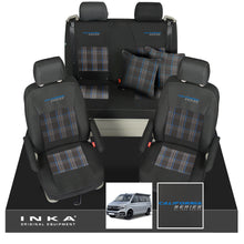 Load image into Gallery viewer, VW California T6.1, T6, T5.1, T5 Ocean, Coast, Beach, SE, Surf INKA Tailored Seat Covers Second Skin With GTi Tartan Centres &amp; Embroidery
