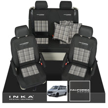 Load image into Gallery viewer, VW California T6.1, T6, T5.1, T5 Ocean, Coast, Beach, SE, Surf INKA Tailored Seat Covers Second Skin With GTi Tartan Centres &amp; Embroidery
